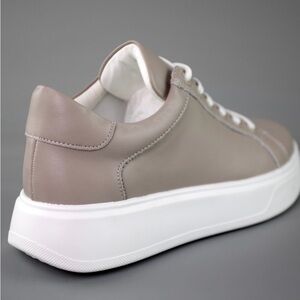 Minimalist Taupe Leather Women's Sneakers - Clean White Sole